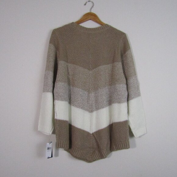Alyx Colorblock Sweater 1X Tan Asymmetrical Knit Cozy Shimmer Normcore Casual - Picture 5 of 9